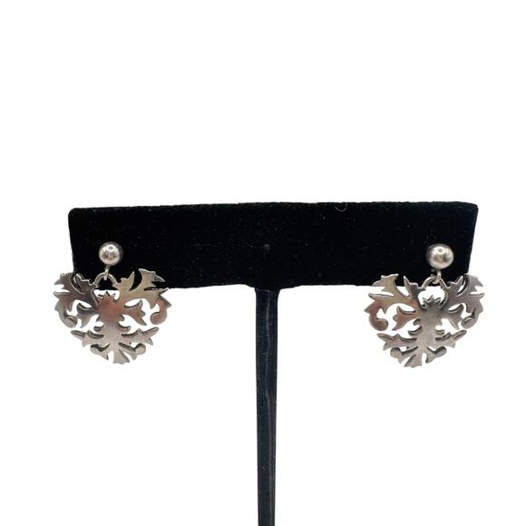 Vintage Cut Out Heart Pendant & Earrings Set Ster. Silver 925 Signed J. Rogers - Picture 5 of 13